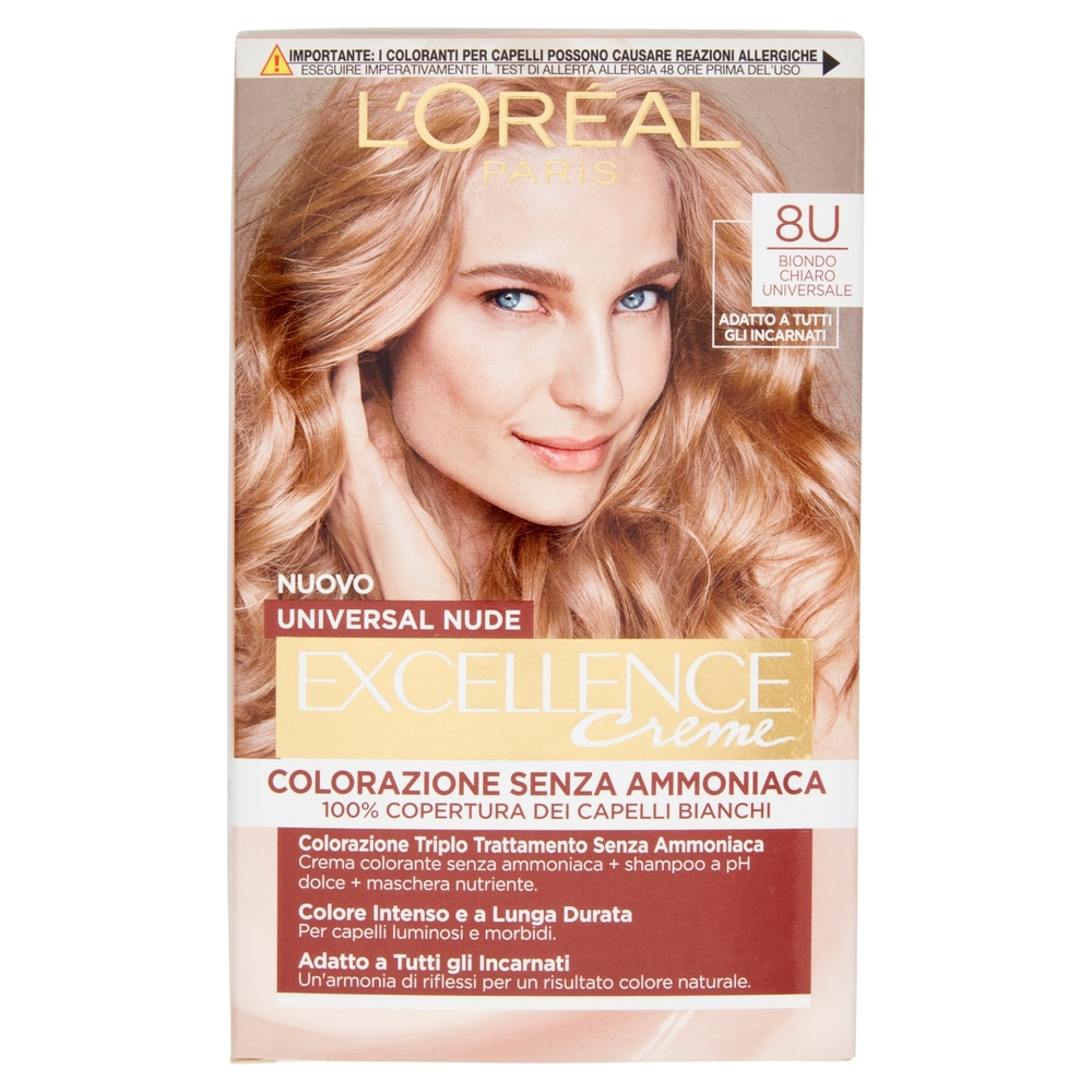 L'Oreal Paris Colorazione permanente senza ammoniaca, Riflesso Universale, Biondo Chiaro 8U